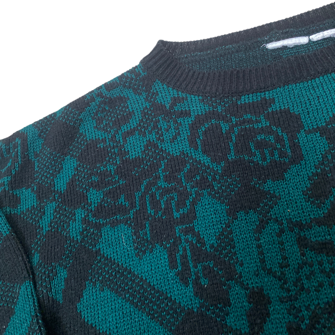 Chandail de laine vert motif de rose